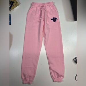 White Fox Sweatpants Women’s Size XS Light Pink + Purple Font Inseam: 29” VOL 3